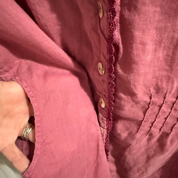 Vintage Pink Shell Button Down Shirt w Pockets Mandarin Collar 100% Raimie Linen - Picture 5 of 8